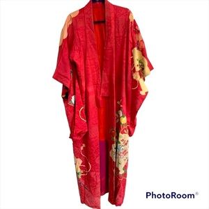 Japanese Kimono Jacket Or Robe Duster Long Line Open Front Boho